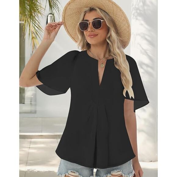 SIZE 2XL Womens Blouse Oversized Flutter Sleeve V Neck 100% Polyester - Picture 4 of 7